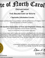 A certificate of license for free and charitable clinics.