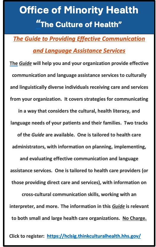 A picture of the cover page for a guide to language and language assistance services.